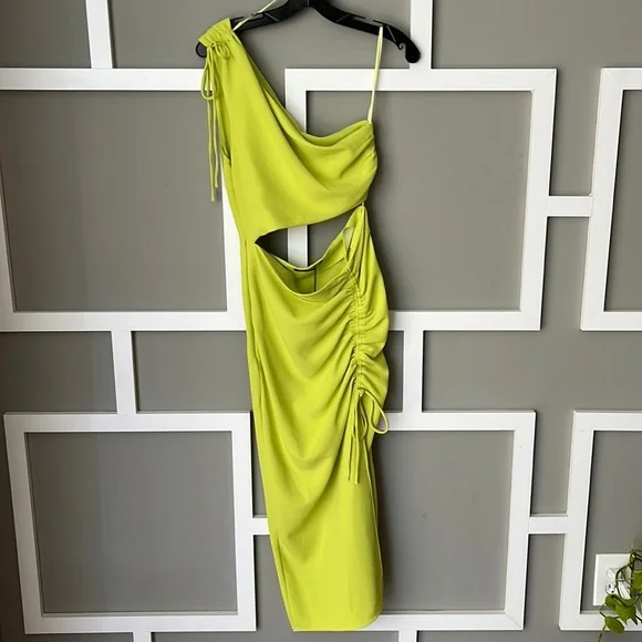 bright green one shoulder dress One Shoulder Chartreuse Sequin Cocktail Dress – shoprodeodrive